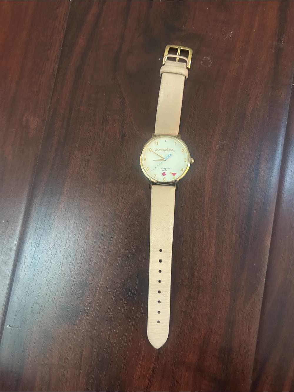 kate spade Beige Leather Strap Gold-Tone Case Women's Watch
